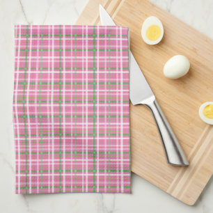 Linge De Cuisine Tartan Plaid en rose, vert et blanc