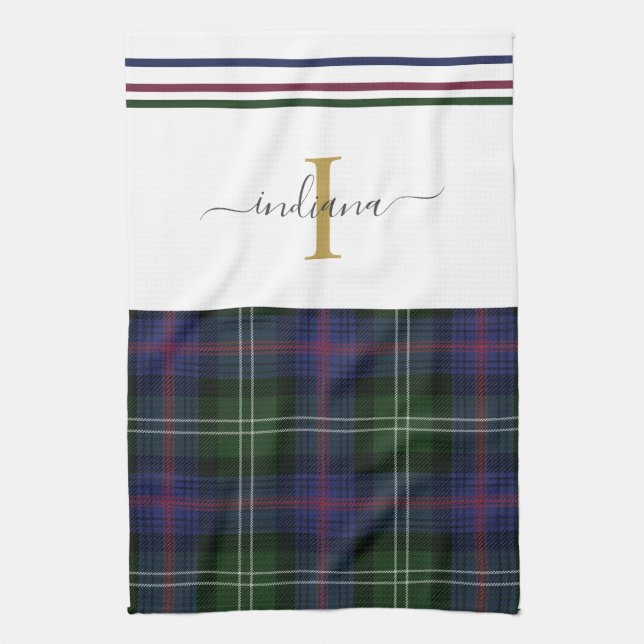 Linge De Cuisine Tartan Plaid Nom du monogramme rustique Clan Suthe (Vertical)