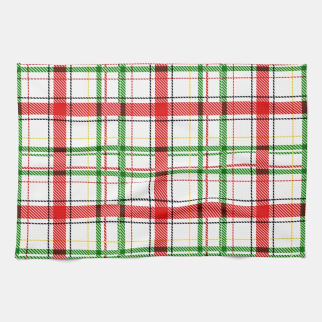 Linge De Cuisine Tartan plat de Noël - Blanc (Horizontal)
