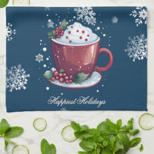 Linge De Cuisine Tasse de chocolat chaud de Noël Bleu