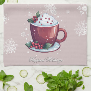 Linge De Cuisine Tasse de Chocolat Chaud de Noël   Rose Pâle