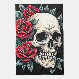 Linge De Cuisine Tatouage Rose du crâne