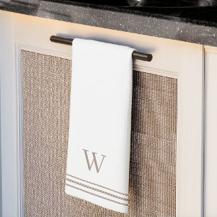 Linge De Cuisine Taupe   Monogramme de bande de corde