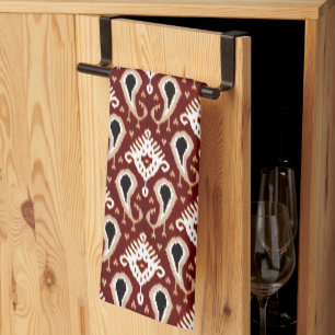 Linge De Cuisine Taupe rouge foncé Brown Ikat Motif tribal