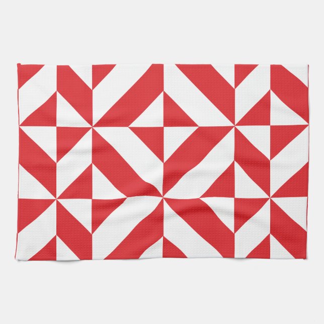 Linge De Cuisine Tchry Red Geometric Deco Cube Pattern (Horizontal)