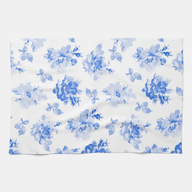 Linge De Cuisine Tea Towel in delft blue roses (Horizontal)