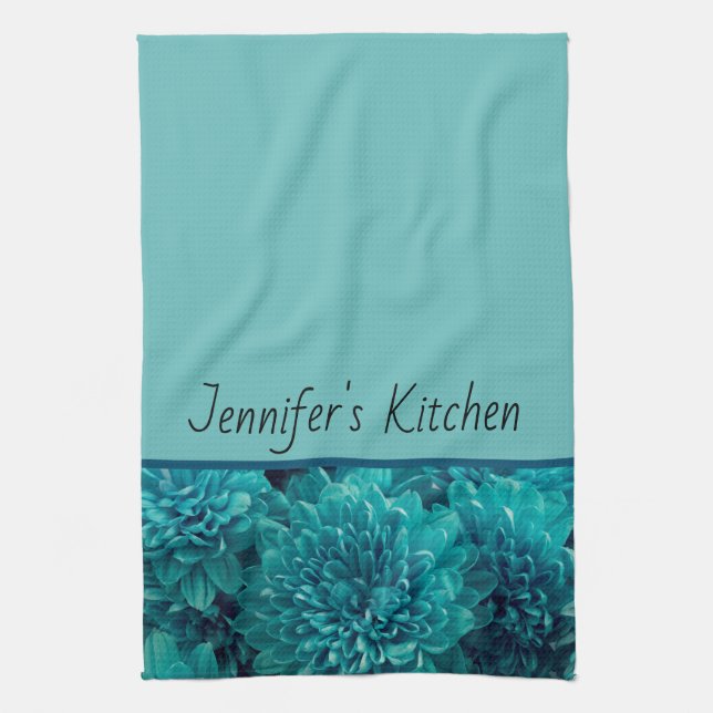 Linge De Cuisine Teal personnalisé floral (Vertical)