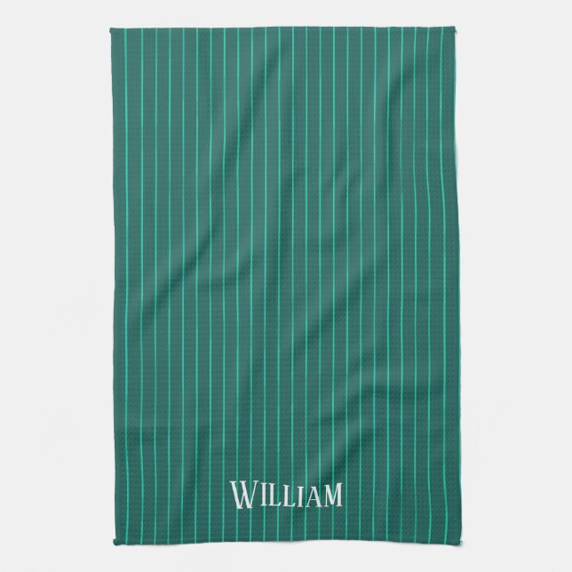 Linge De Cuisine Teal pinstripes (Vertical)