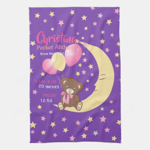 Linge De Cuisine Teddy Bear Sitting on Moon Baby Birth Stats