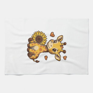 Linge De Cuisine Tee-shirt vintage gravure tournesol bébé girafe mi