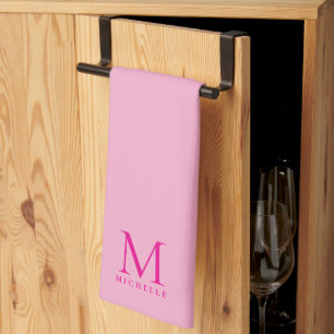 Linge De Cuisine Tendance Élégant Personnalisé Rose Chaud Monogramm