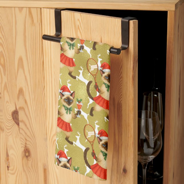 Linge De Cuisine Tennis Christmas themed for Cat Lovers  (Pliage en tiers)