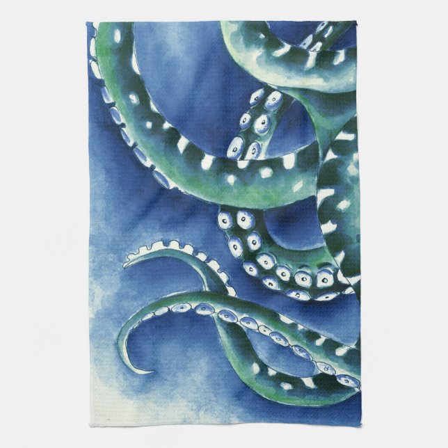 Linge De Cuisine Tentacles verts bleus (Vertical)