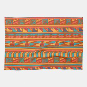 Linge De Cuisine Terracotta Abstrait Aztec Tribal Print Motif