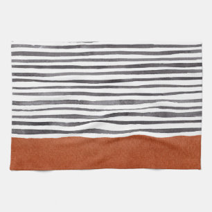 Linge De Cuisine Terracotta et rayures blanches noires  