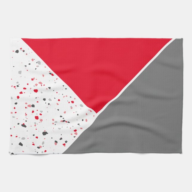 Linge De Cuisine Terrazzo géométrique tendance rouge et gris (Horizontal)