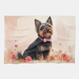 Linge De Cuisine Terrier australien avec Rose - Saint Valentin