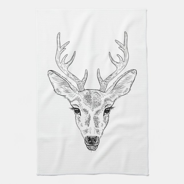 Linge De Cuisine Tête de cerf - Illustration d'un croquis d'art sim (Vertical)