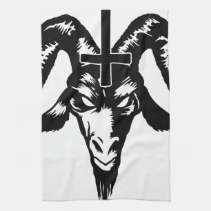 Linge De Cuisine Tête satanique de chèvre avec la croix (noir)