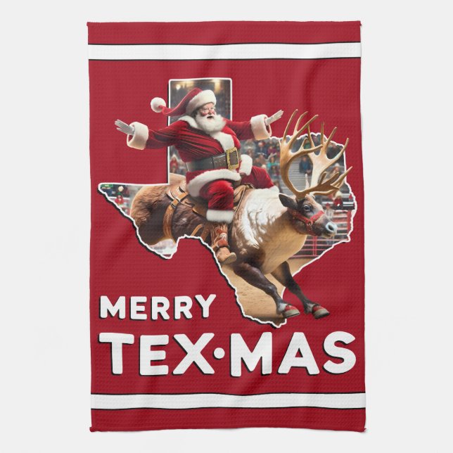 Linge De Cuisine Texas Christmas Joyeux Textes Père Noël Reindeer R (Vertical)