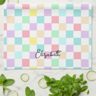 Linge De Cuisine Texte personnalisé à damiers couleurs pastel