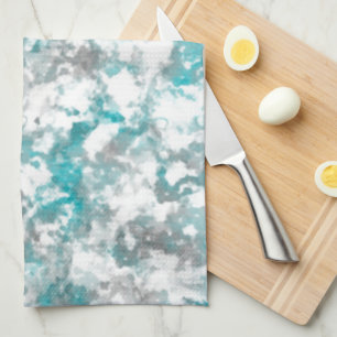 Linge De Cuisine texture gris turquoise et marbre blanc