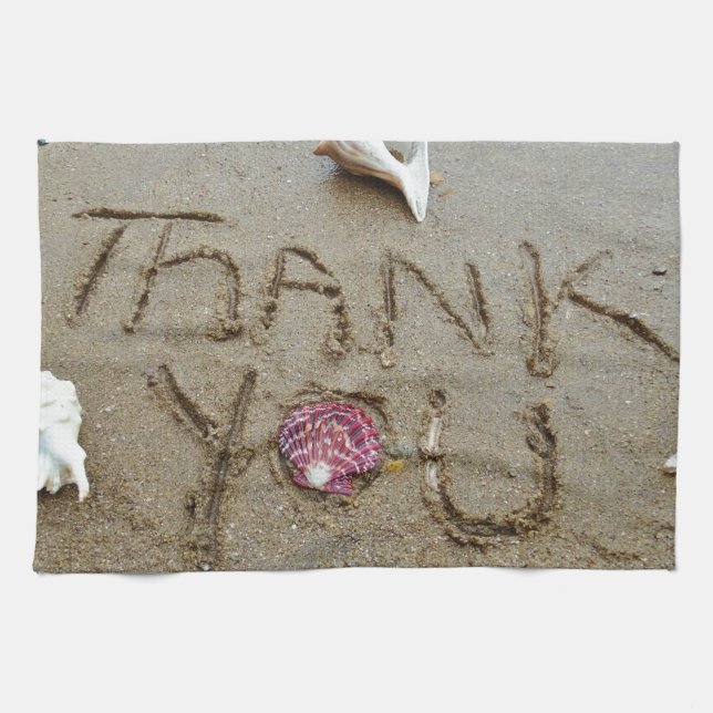 Linge De Cuisine Thank you in the sand shells & beach (Horizontal)