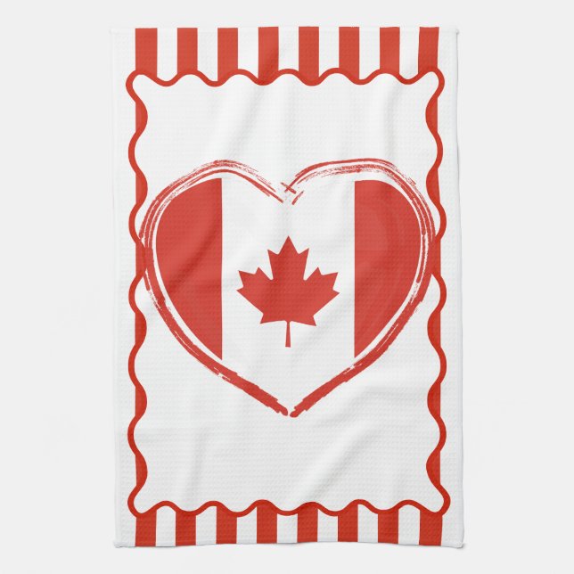 Linge De Cuisine Thanksgiving Canada - Coeur rouge et rayures (Vertical)