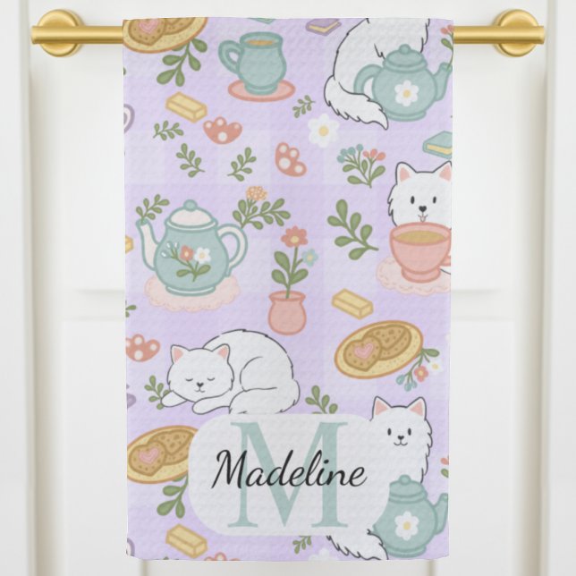 Linge De Cuisine Thé personnalisé & Monogramme de chat de boulanger (Créateur téléchargé)