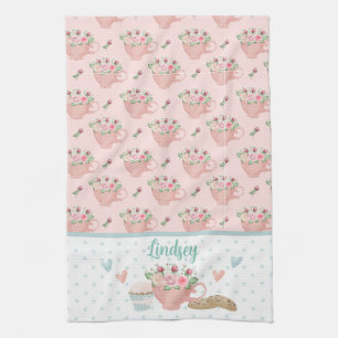 Linge De Cuisine Thé rose et vert et gâteaux personnalisés