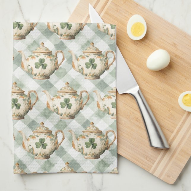 Linge De Cuisine Théière de la Saint-Patrick au trèfle (Quart Plié)