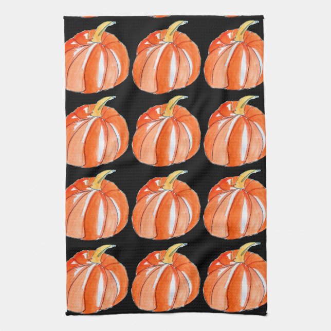 Linge De Cuisine Thème Halloween noir et orange citrouille (Vertical)