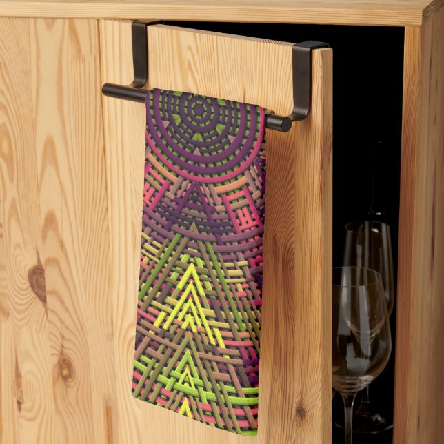 Linge De Cuisine Tisser Mandala jaune rose et violet (Pliage en tiers)