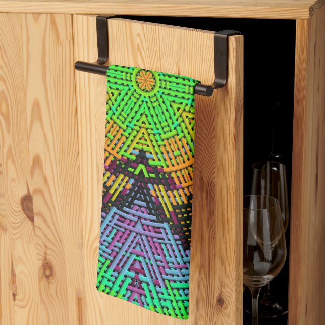 Linge De Cuisine Tisser Mandala vert orange et violet (Pliage en tiers)