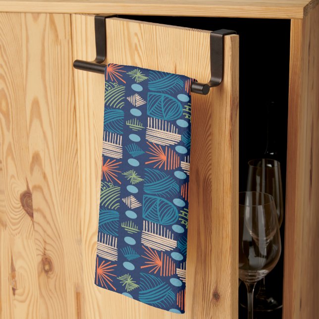 Linge De Cuisine Tissu de moisissure tribale des Caraïbes : bleu fe (Pliage en tiers)