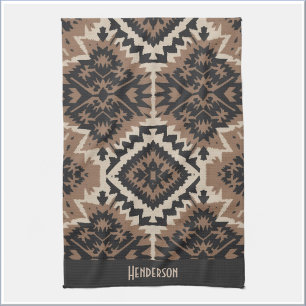 Linge De Cuisine Tissu d'ethnie tribale noir et brun