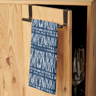 Linge De Cuisine Tissu tribal bleu blanc motif tissé
