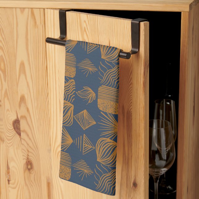 Linge De Cuisine Tissu Tribal des Caraïbes audacieux : bleu marine, (Pliage en tiers)