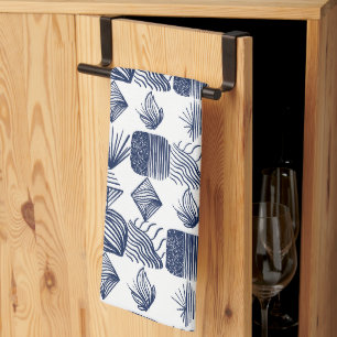 Linge De Cuisine Tissu Tribal des Caraïbes : blanc, bleu marine