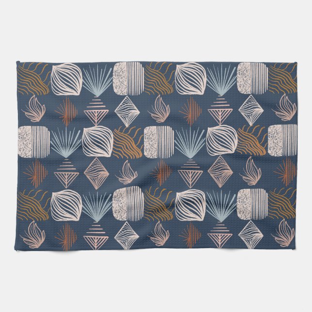 Linge De Cuisine Tissu Tribal des Caraïbes : bleu marine, Boho (Horizontal)