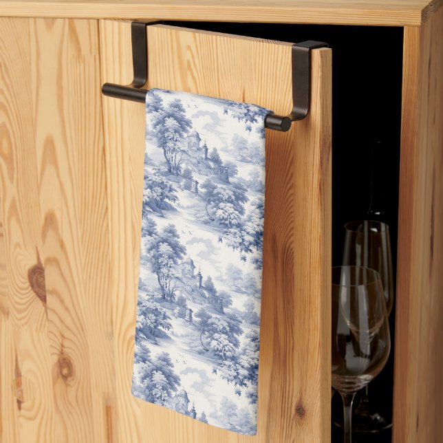 Linge De Cuisine Toile Bleu Blanc Floral Pays Français (Pliage en tiers)