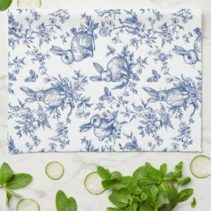 Linge De Cuisine Toile Bleue De Jouy Bunny Pâques