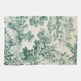 Linge De Cuisine Toile de Jouy verte