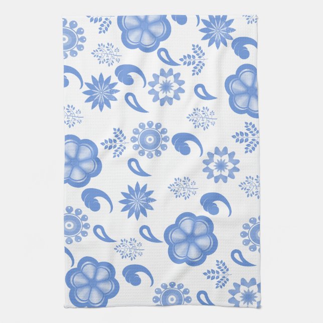 Linge De Cuisine Toile Floral Bleu (Vertical)