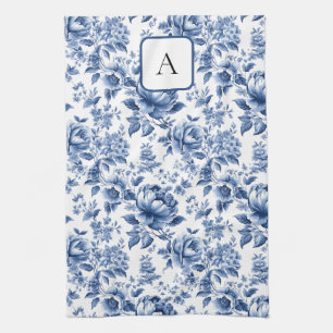 Linge De Cuisine Toile vintage de Jouy Monogram Marine Blue