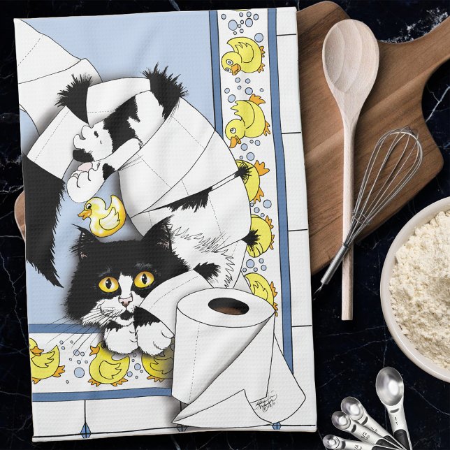 Linge De Cuisine Toilette de chat Papier bleu Jaune (Créateur téléchargé)