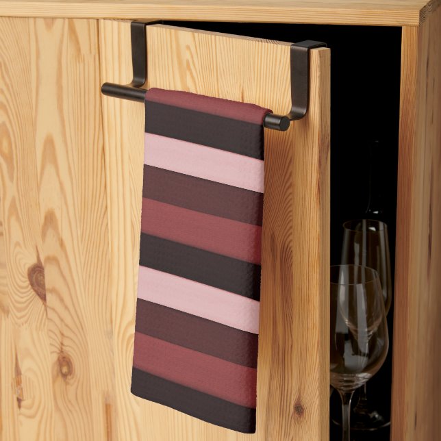Linge De Cuisine Tons roses et bordeaux rayés (Pliage en tiers)