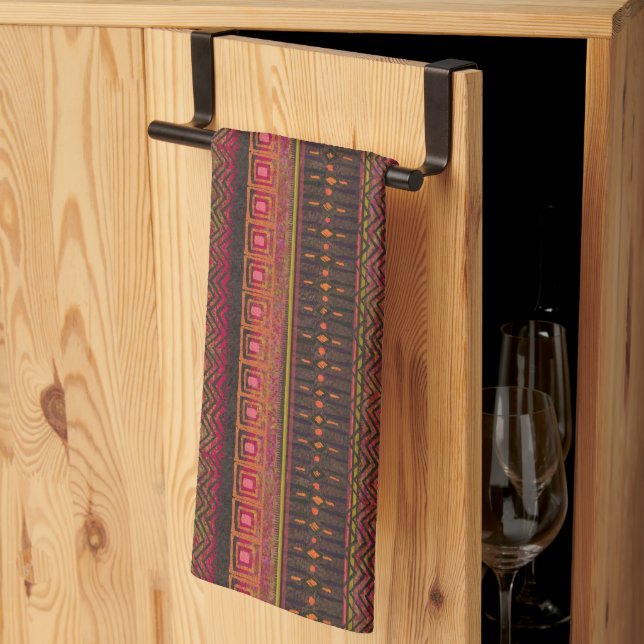 Linge De Cuisine Tons Terre Noire Tissu De Boue Ethnique Inspiré (Pliage en tiers)