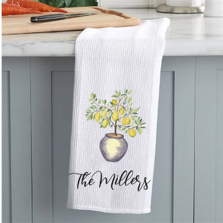 Linge De Cuisine Topiaire de citron au nom de famille personnalisé