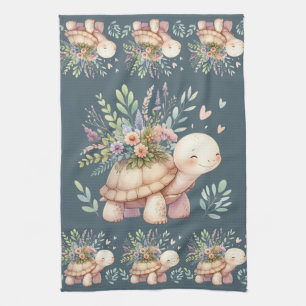 Linge De Cuisine Tortue de jardin de campagne à l'aquarelle